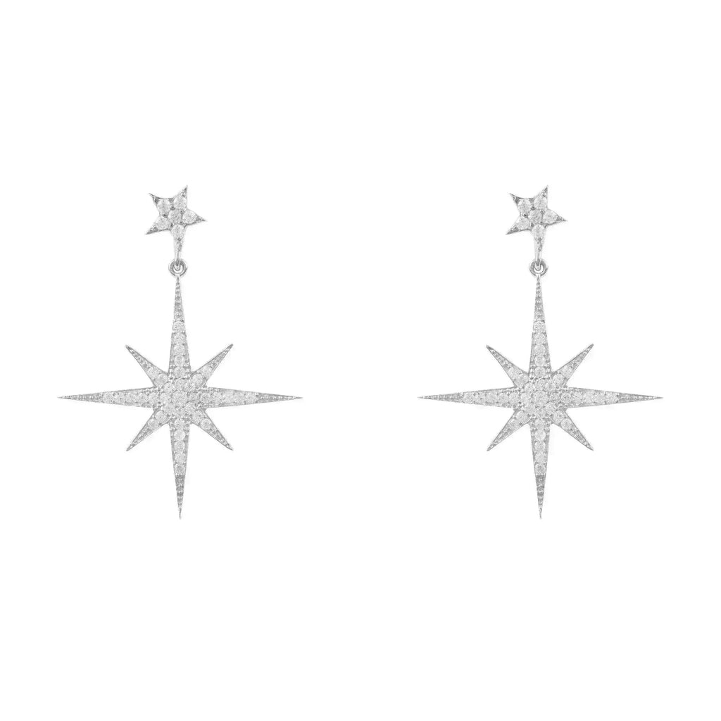 Petite Star Burst Drop Earrings | Silver Celestial Jewelry - Femstylo