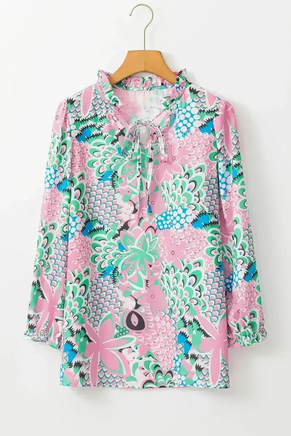 Green Floral V-Neck Blouse – Tied Detail & Loose Fit | Feminine Style