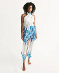 Sheer Mosaic Square White and Blue Swimsuit Cover Up