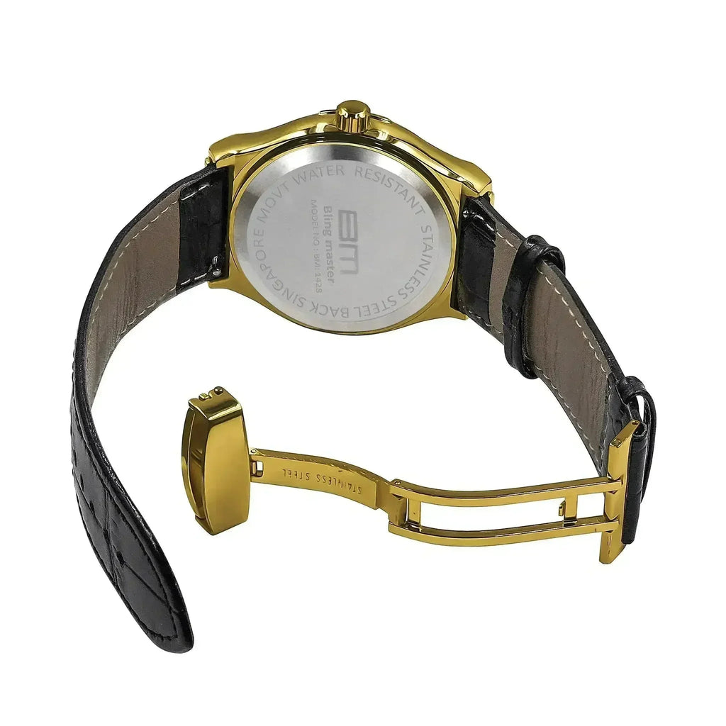 Luxury Gold-Tone Leather Watch - Bold Dial Men's Timepiece | Femstylo