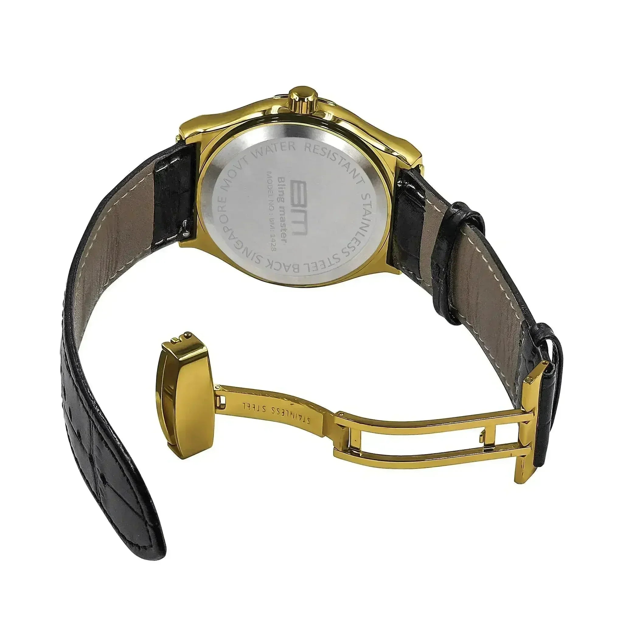 Luxury Gold-Tone Leather Watch - Bold Dial Men's Timepiece | Femstylo