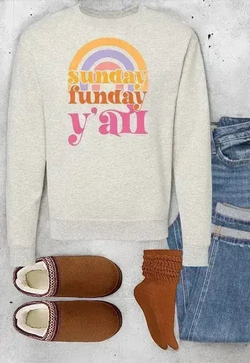 Rainbow Sunday Funday Graphic Crew Sweatshirt