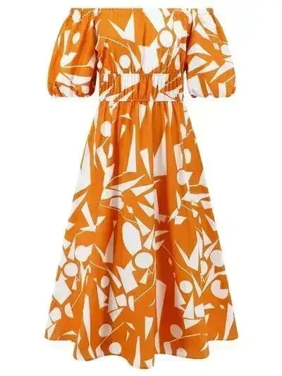 Printed Off-Shoulder Balloon Sleeve Dress