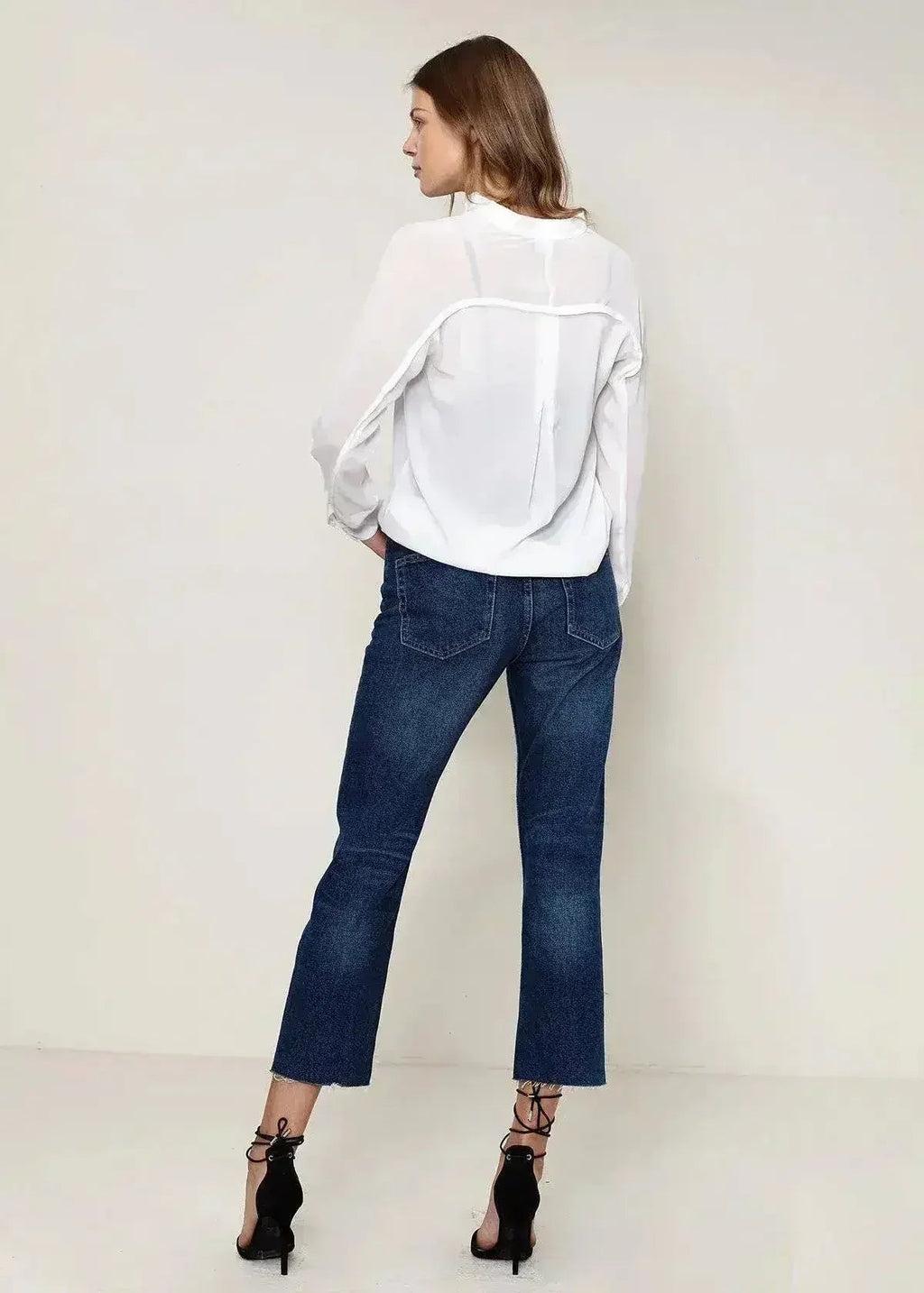 Women's Mandarin Collar Shirt Blouse In Ivory | Femstylo