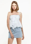 Women's Tie Front Flared Cami Blouse in Oceanstripe | Femstylo