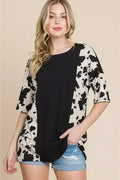 Animal Contrast Ribbed Tee - Edgy Women's Top | Femstylo