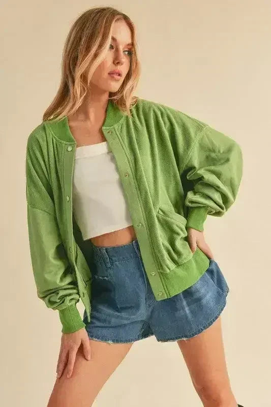 Snap Down Drop Shoulder Brushed Jacket | Femstylo
