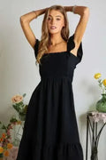 Smocked Square Neck Dress with Ruffled Sleeves - Feminine & Flirty | Femstylo