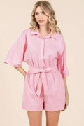 Tie Waist Half Sleeve Romper – Stylish Viscose-Linen Jumpsuit | Mittoshop – Femstylo