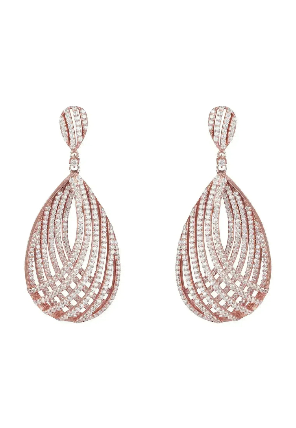 Vortex Teardrop Rose Gold Earrings | Bridal Statement Jewelry -femstylo