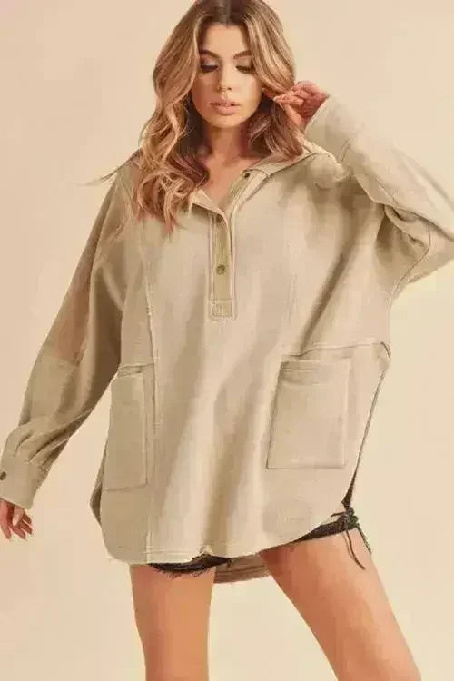 Slit Half Snap Hoodie - Oversized Cotton Streetwear | Femstylo