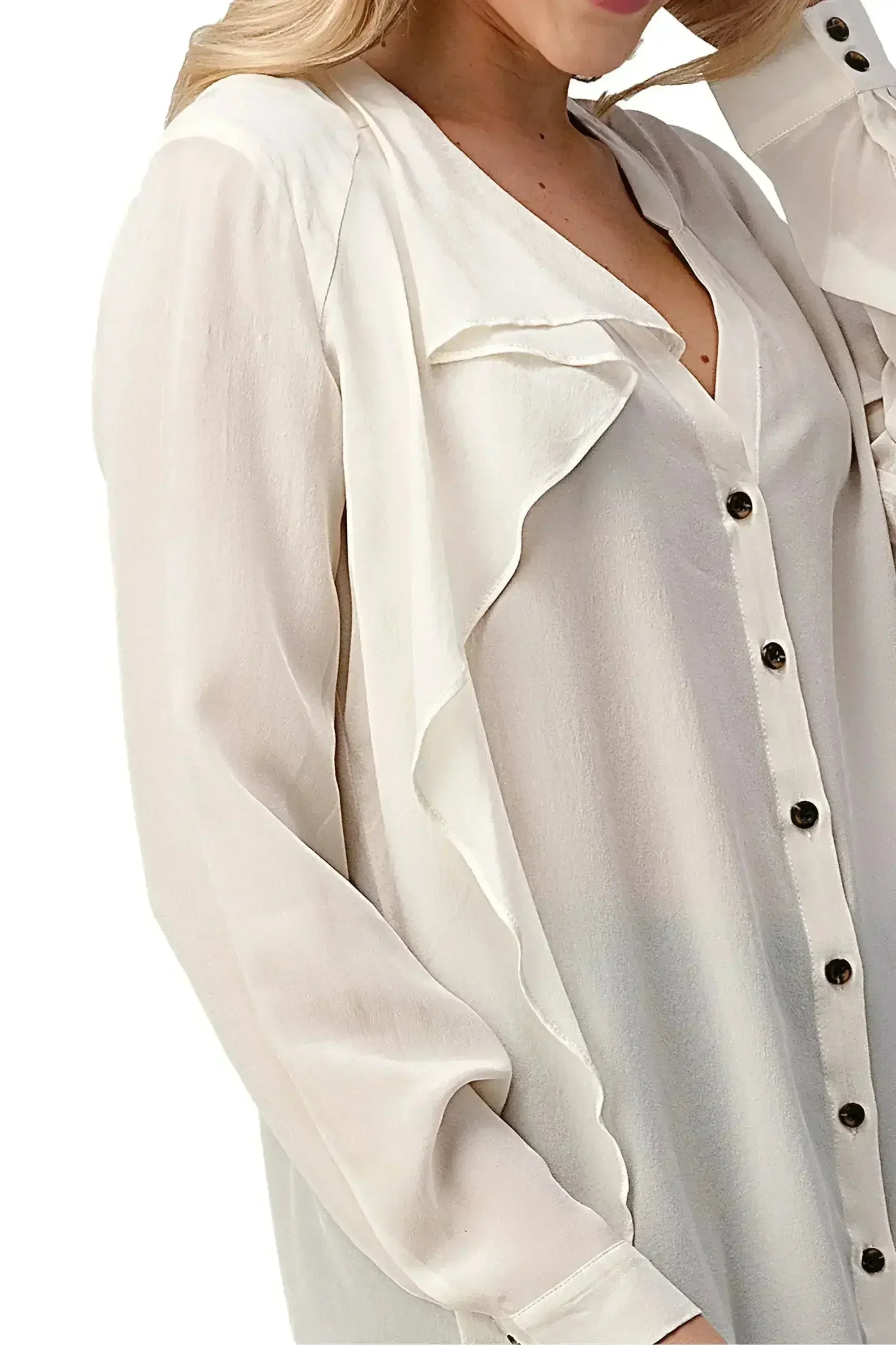Silk Ruffle Blouse – Elegant Button-Up Shirt with Long Sleeves | Femstylo