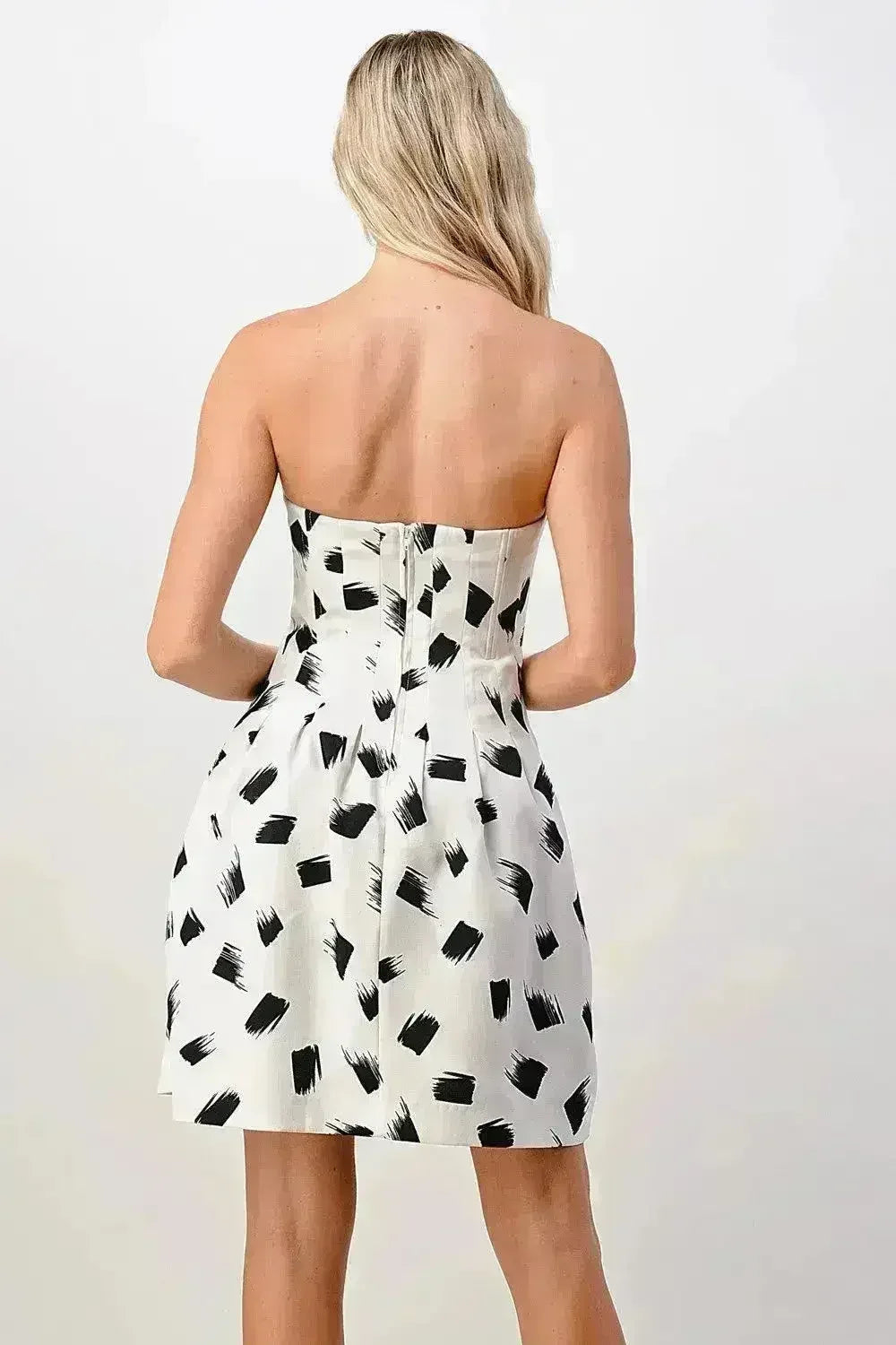 Strapless Paint Brush Print A-Line Mini Dress - Femstylo