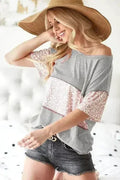 BiBi Triblend Knit with Leopard Block Out Stitching
