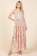 Sherbet Flower Print Sleeveless Empire Maxi Dress – femstylo