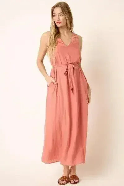 Ginger Cross Back Belted V Neck Maxi Dress – femstylo