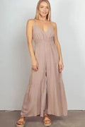 VERY J Sleeveless Ruched Wide Leg Jumpsuit