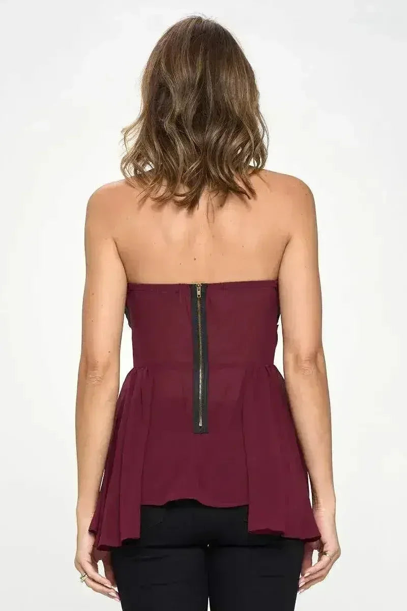 Strapless Laser-Cut Peplum Top - Chic Color Block Tube Top | Femstylo