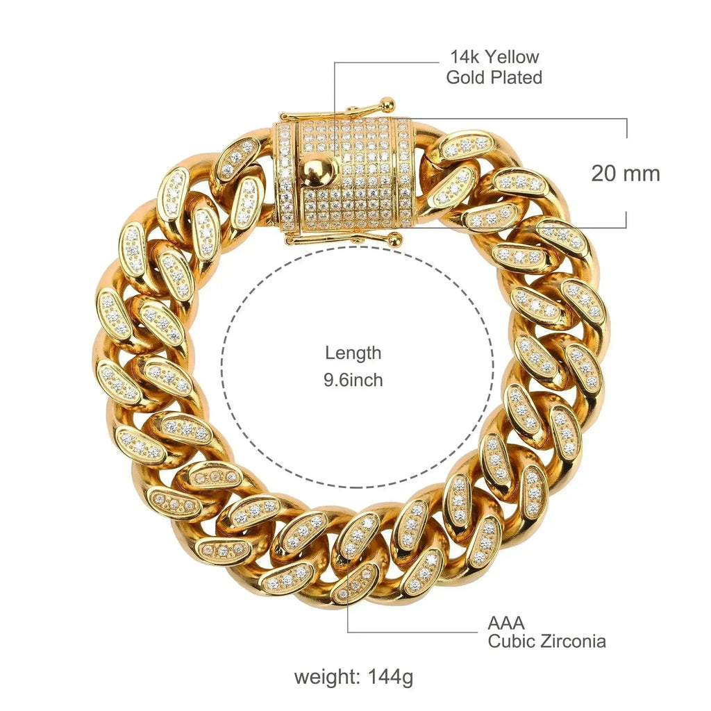 RUGBY 18MM Stainless Steel Full CZ Cuban Link Bracelet