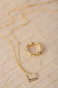 Gold Twisted Ring & Square Pendant Necklace Set - Nickel-Free