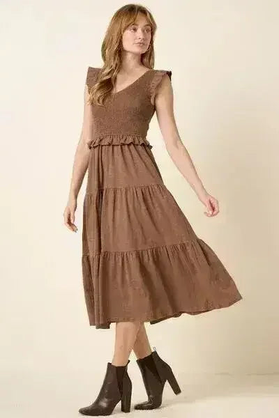 Smocked Ruffled Midi Dress - Romantic Tiered Cotton Dress | Femstylo