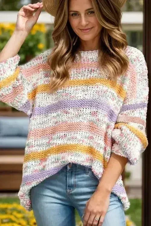 Contrast Stripes Long Sleeve Sweater | Femstylo