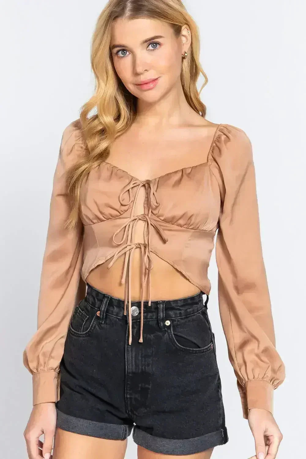 Champagne Ribbon Tie Top - Sweetheart Neck | Femstylo