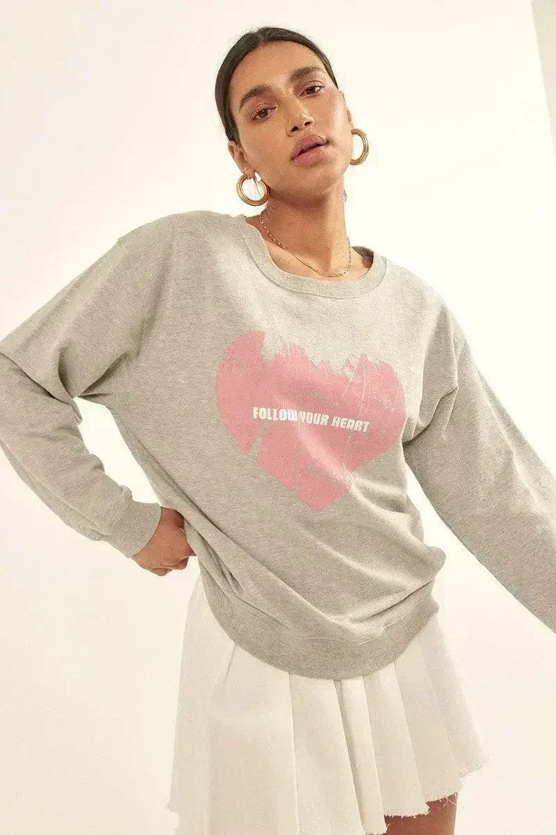 Vintage Heart Sweatshirt - Oversized French Terry Top | Femstylo