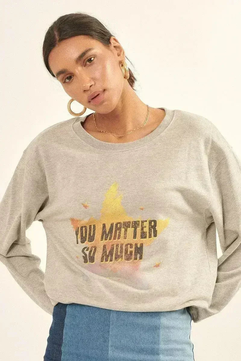 Vintage-style, Multicolor Star French Terry Knit Graphic Sweatshirt