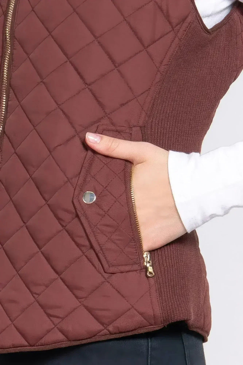 Quilted Suede Piping Vest - Pale Taupe | Femstylo