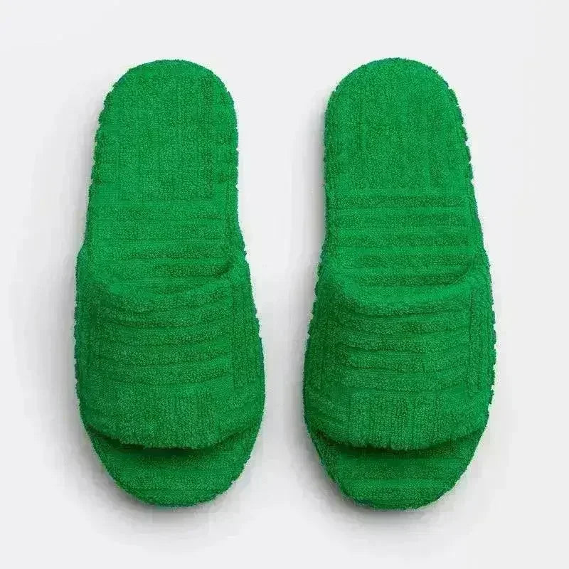 Flat Furry Women Slides Thick Sole Open Toe Slippers Orange