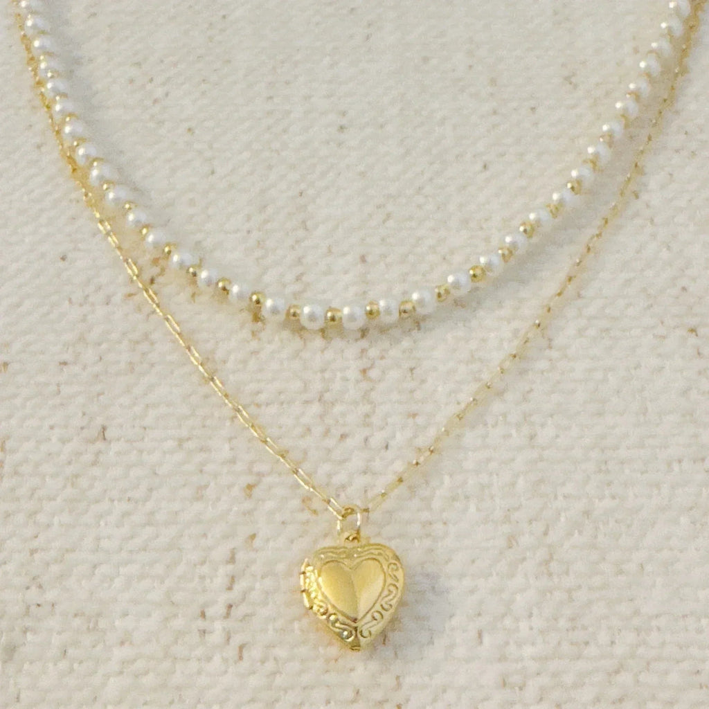 Pearls And Heart Locket Layered Necklace