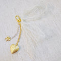 Lace & Love Heart Bag Charm  – White Bow with Gold Heart | Romantic