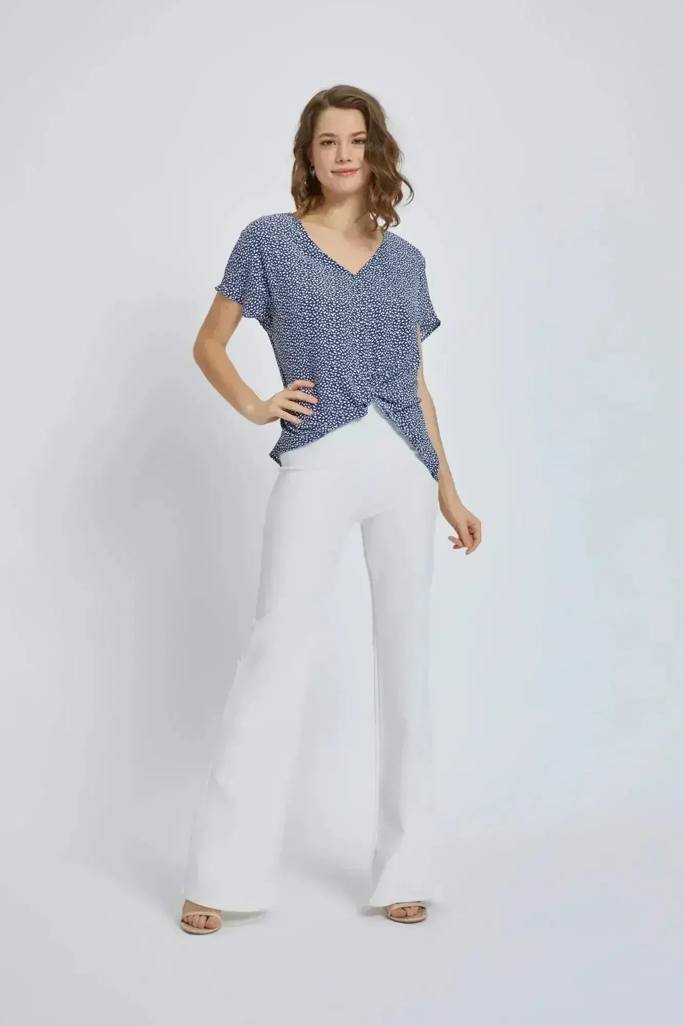 V-Neck Wrap Front Blouse - Knot Detail Short Sleeve Top for Women | Femstylo