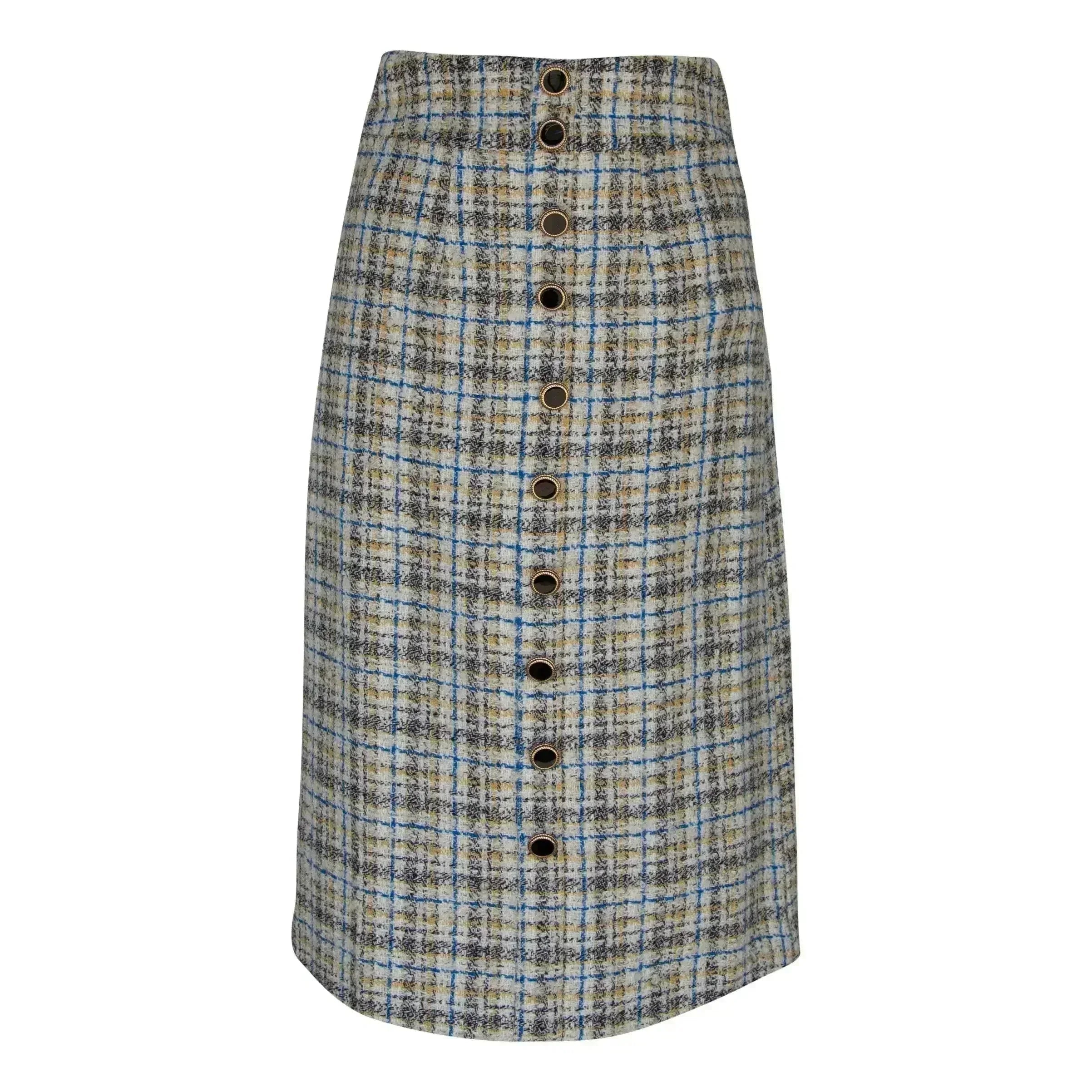 Luxe Plaid Tweed Pencil Skirt