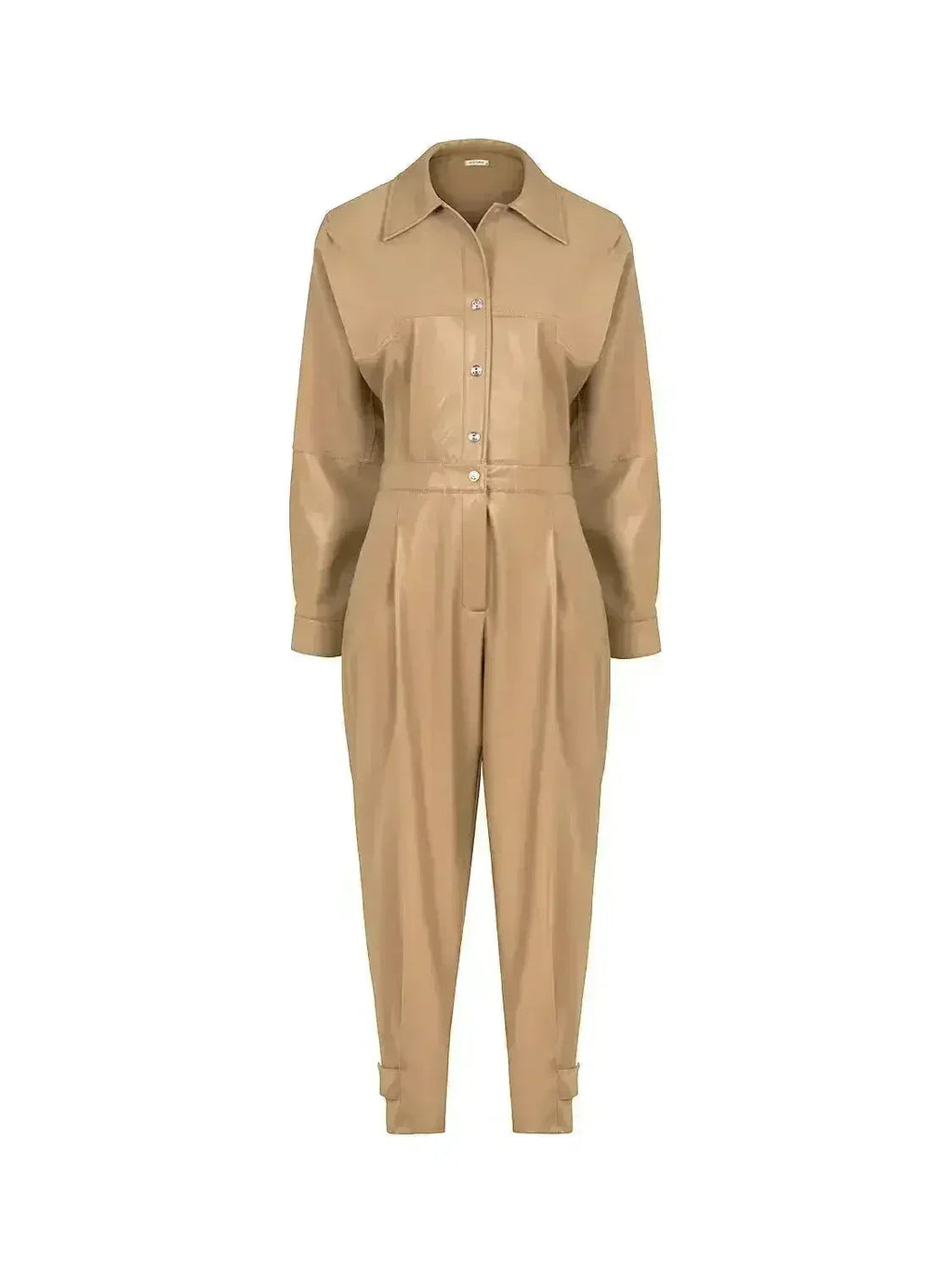 Lapel Collar Faux Leather Jumpsuit