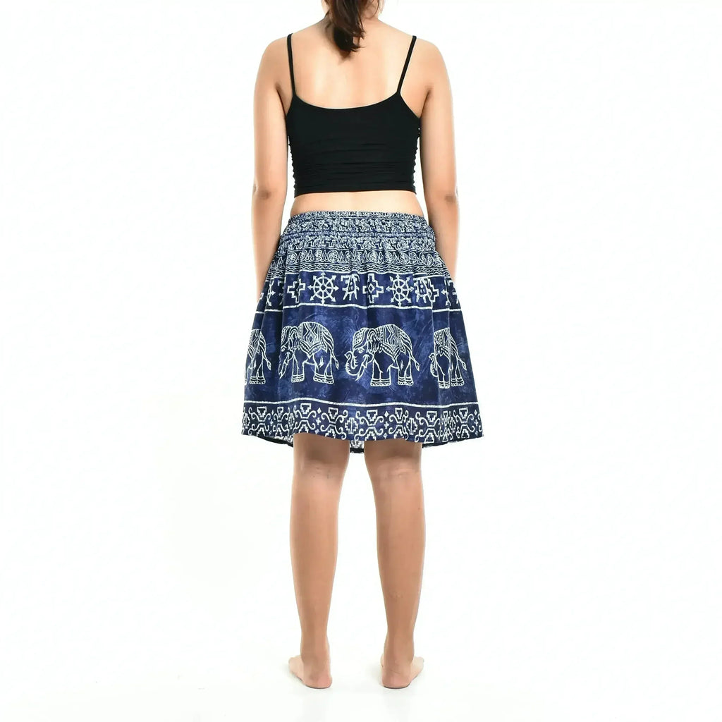 Bohotusk Blue Amboseli Elephant Print Short Skirt SM to LXL