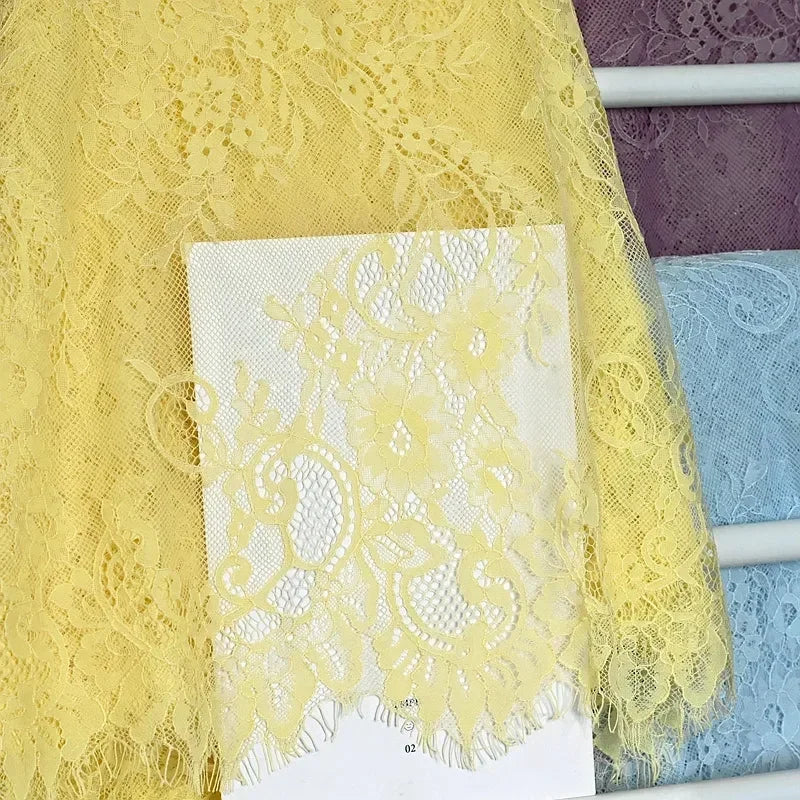 3Meters/lot Off White French Chantilly Lace Fabric , Eyelash Embroidery Lace Craft Bridal Veil Lace Accessory 150cm Width