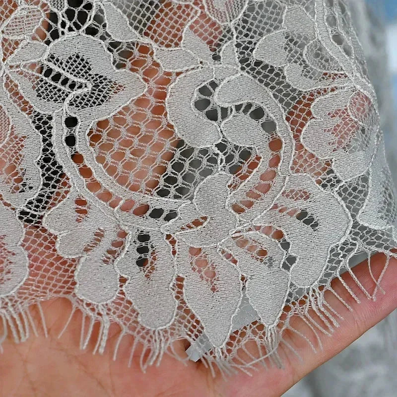 3Meters/lot Off White French Chantilly Lace Fabric , Eyelash Embroidery Lace Craft Bridal Veil Lace Accessory 150cm Width