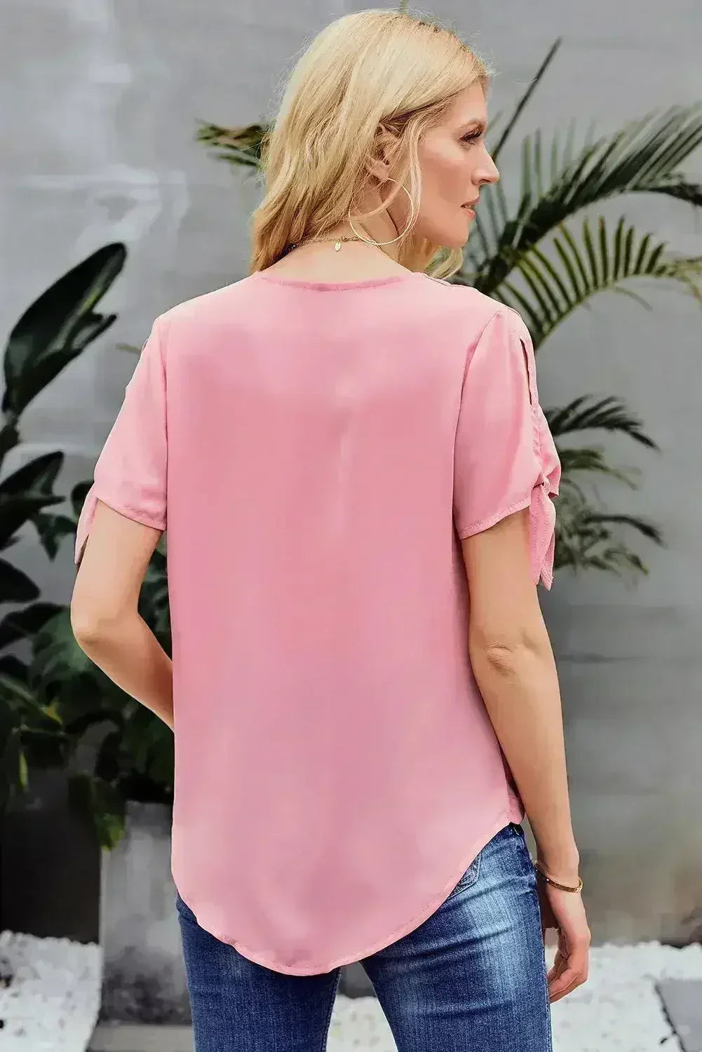 Elegant Pink Charismatic Drape Short Sleeve Blouse