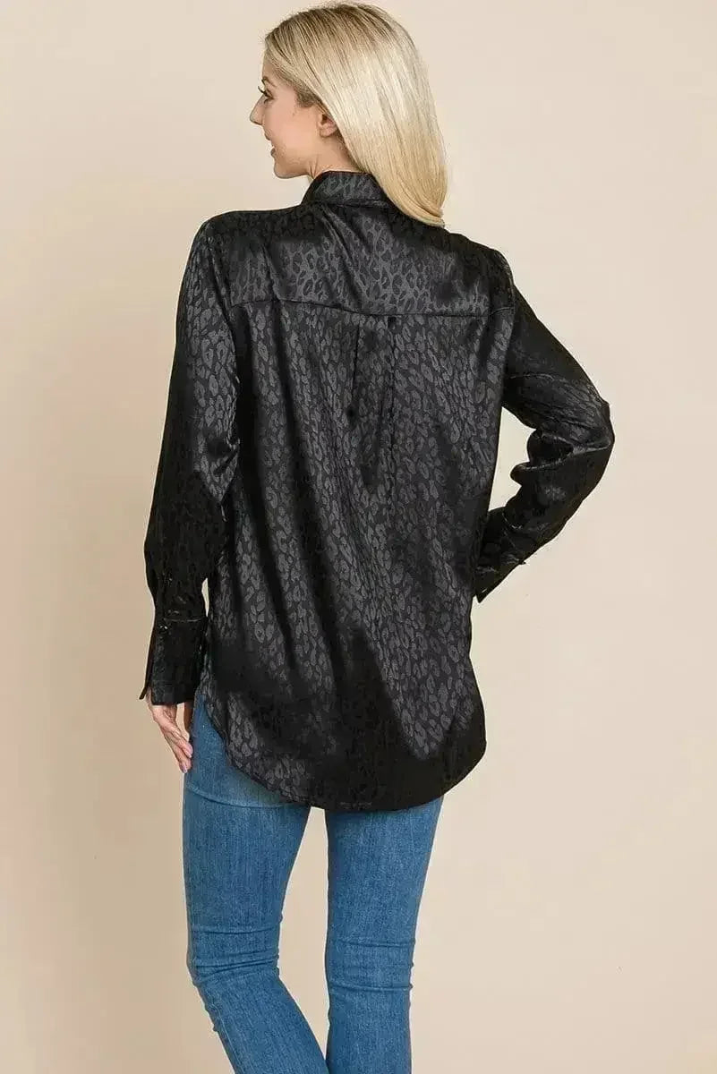 Casual Animal Print Satin Button up Shirts Blouse | Femstylo