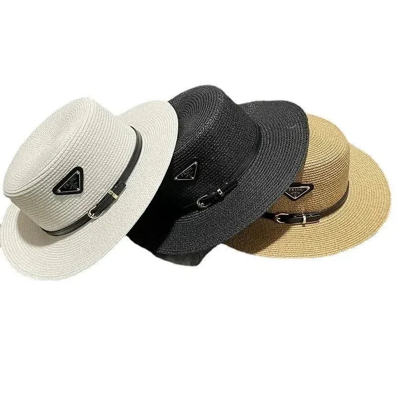 Summer Beach Hat Versatile Top Hats Belt Buckle  Sun Protection Hat Korean Style Straw Hat for Women
