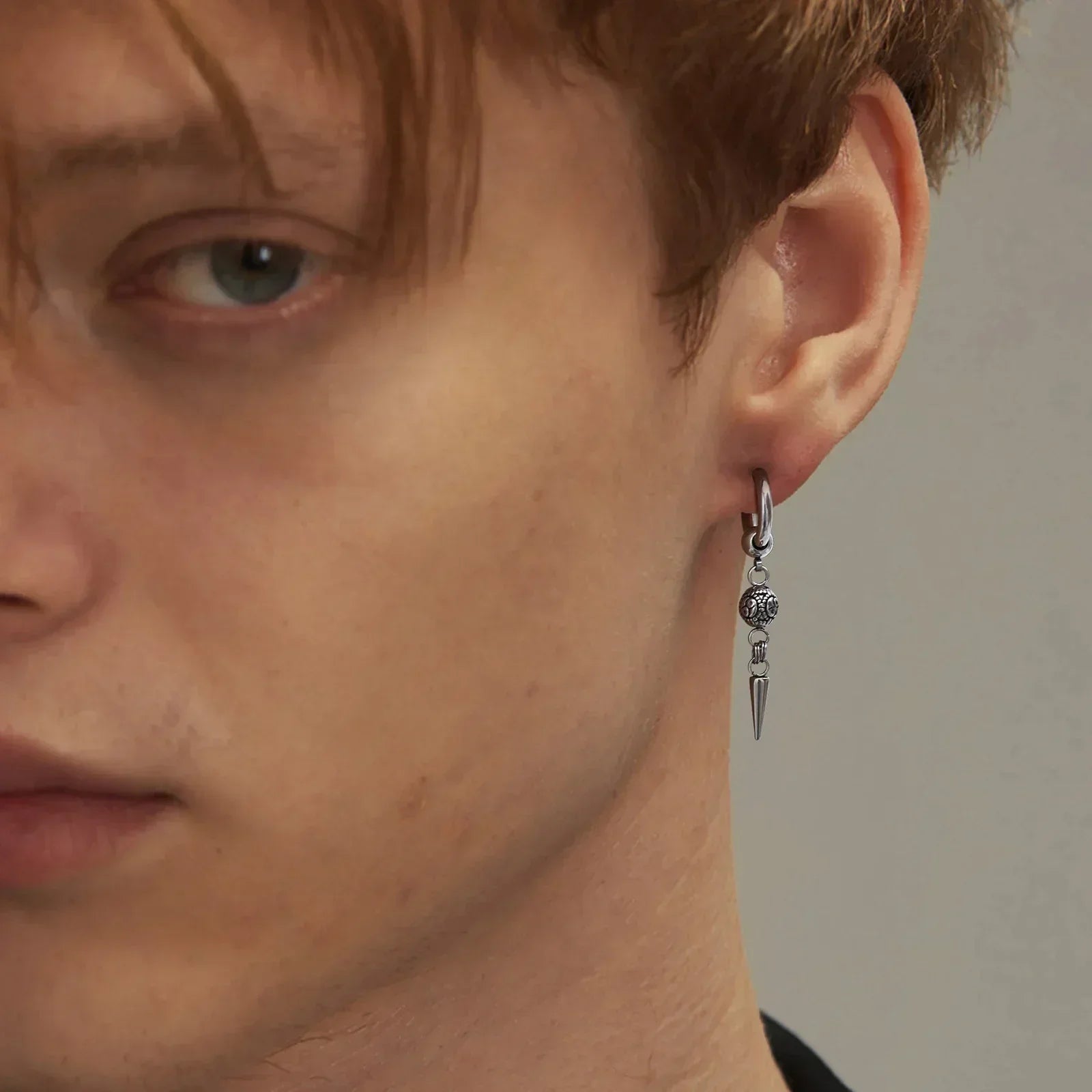 Punk Men's Huggies Earrings,Vintage Long Chain Stainless Steel Ear Drop,Stylish Cross Earring Gift