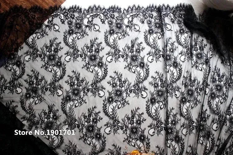3Meters/lot Off White French Chantilly Lace Fabric , Eyelash Embroidery Lace Craft Bridal Veil Lace Accessory 150cm Width
