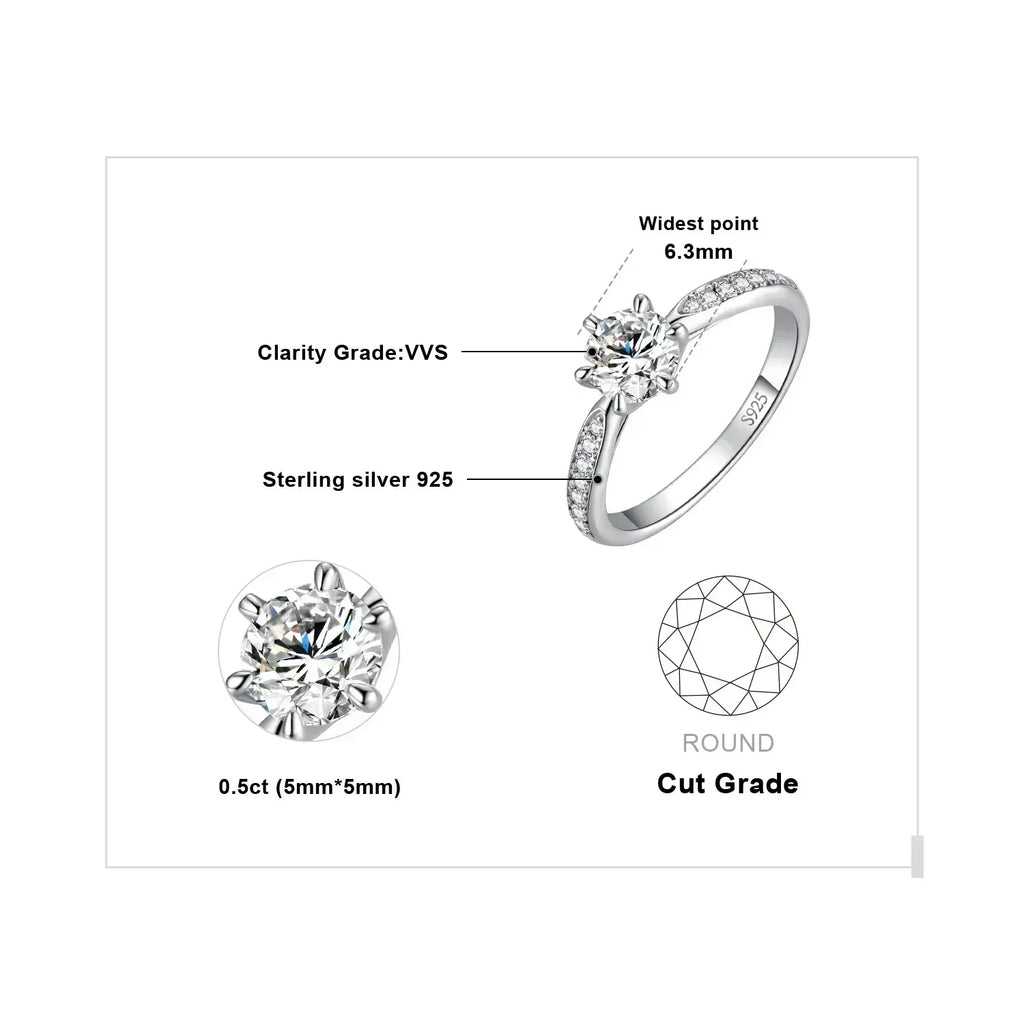 JewelryPalace Moissanite D Color 0.5ct 1ct 1.5ct 2ct 3ct Round S925 Sterling Silver Wedding Engagement Ring for Women