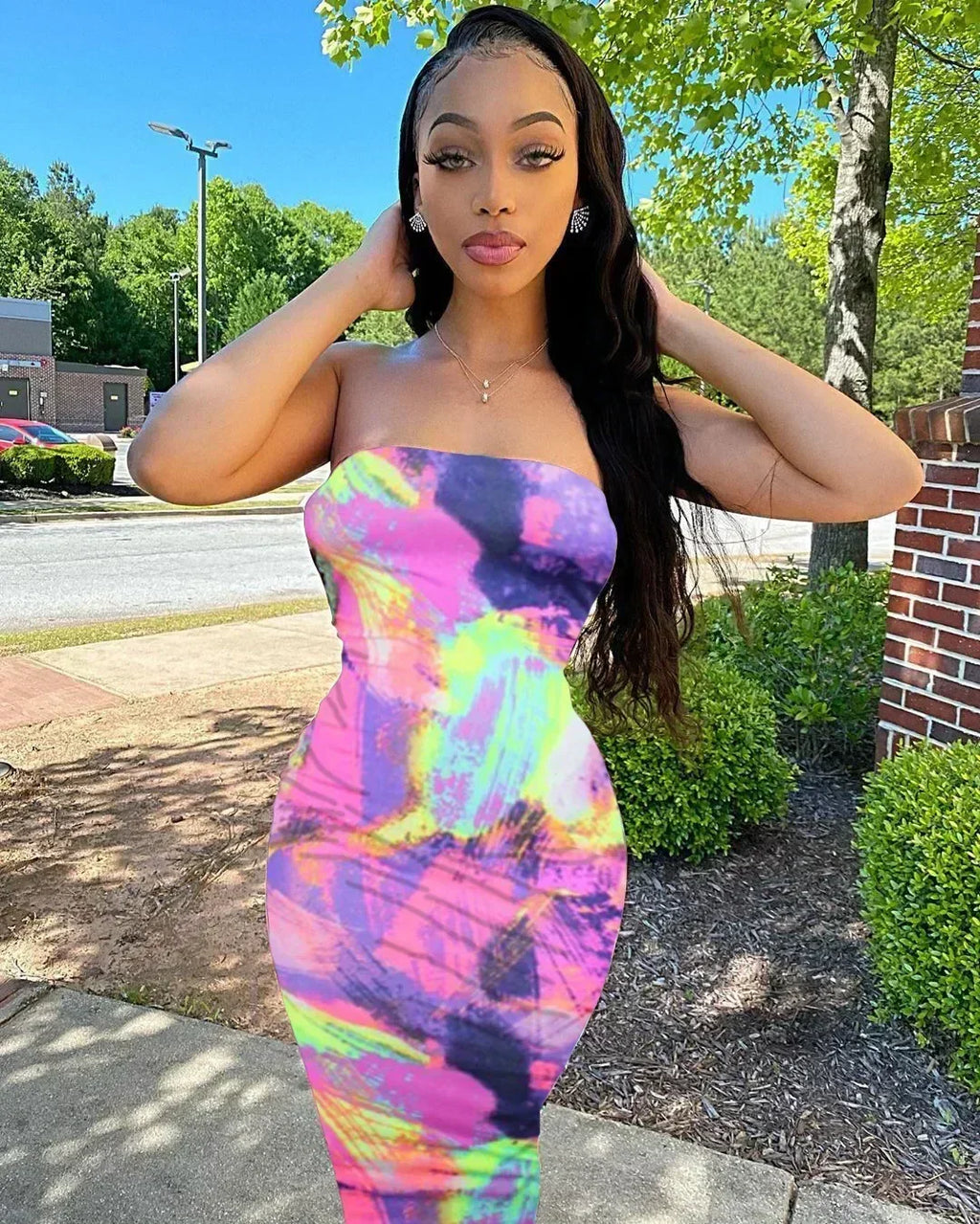 Spring And Summer Dresses For Women Chest Wrap Printed Off Shoulder Bandage Slim Sexy Long Dress 2023 New Fashion party MsChuh