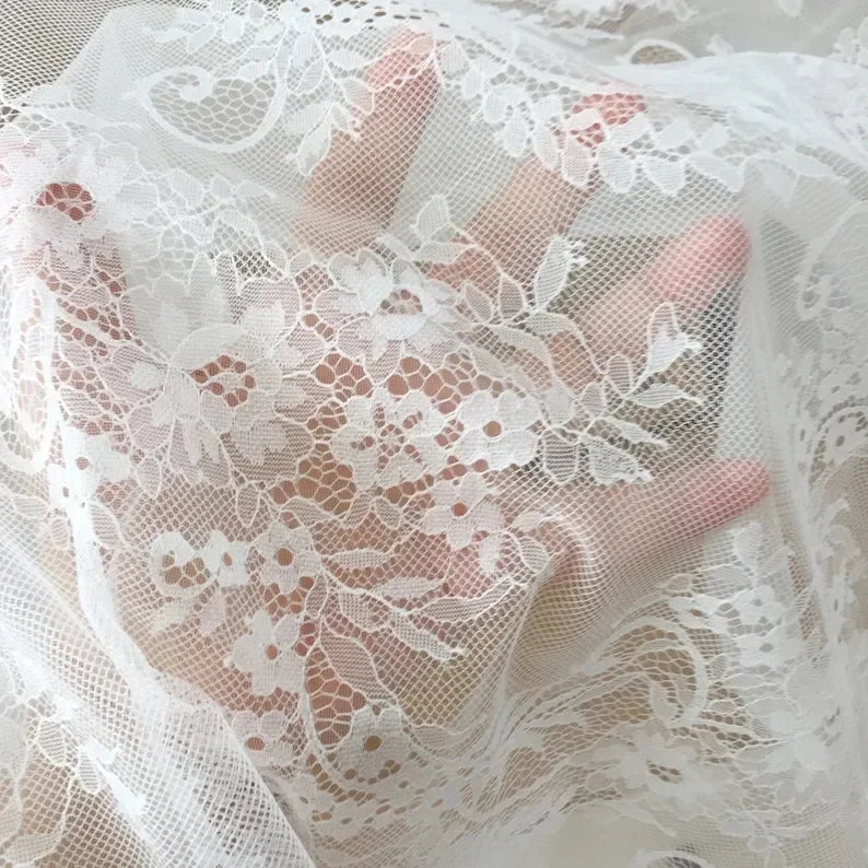 3Meters/lot Off White French Chantilly Lace Fabric , Eyelash Embroidery Lace Craft Bridal Veil Lace Accessory 150cm Width