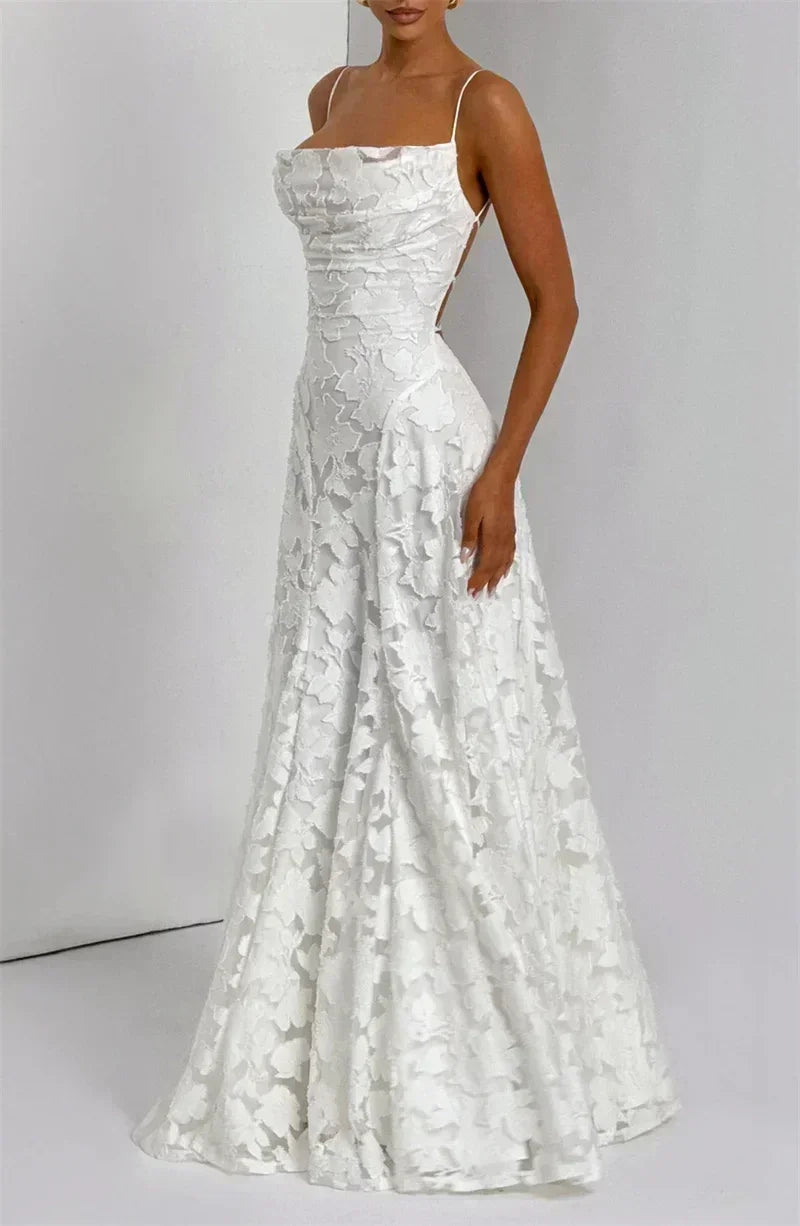 Mozision Spaghetti Strap Backless Sexy Maxi Dress Women Gown Fashion Off-shoulder Sleeveless Lace-up Evening Club Party Dress