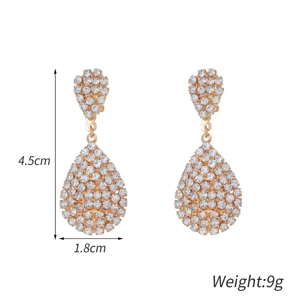 Water Drop Clip On Earring Cubic Zirconia Crystal Dangle Earrings Statement Earrings no pierced for Women Wedding Bridal jewelry