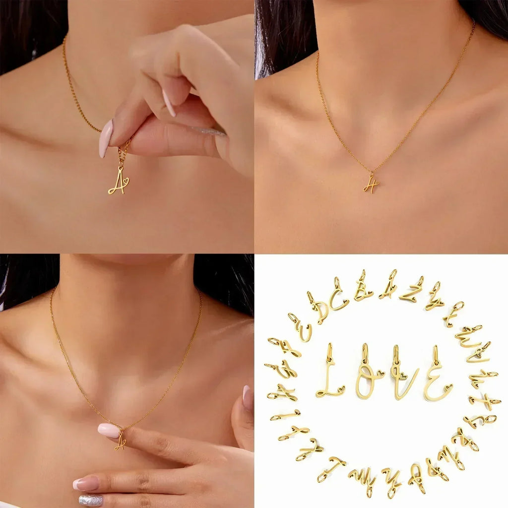 26 Initial Letters Heart Pendant Stainless Steel Necklace for Women Gold Color A-Z Alphabet Choker Chain Birthday Jewelry Gift